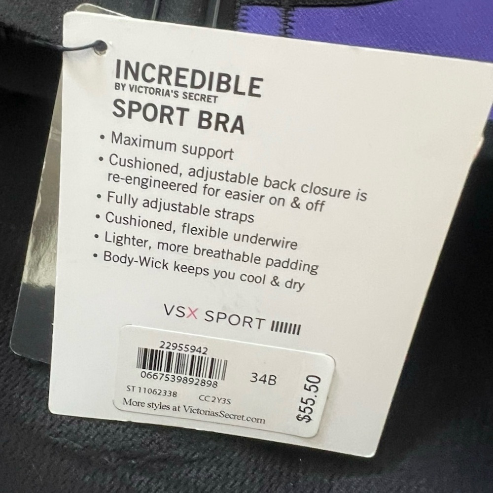 Victoria's Secret Black and Purple Sports Bra NWT 34B - Picture 6 of 9